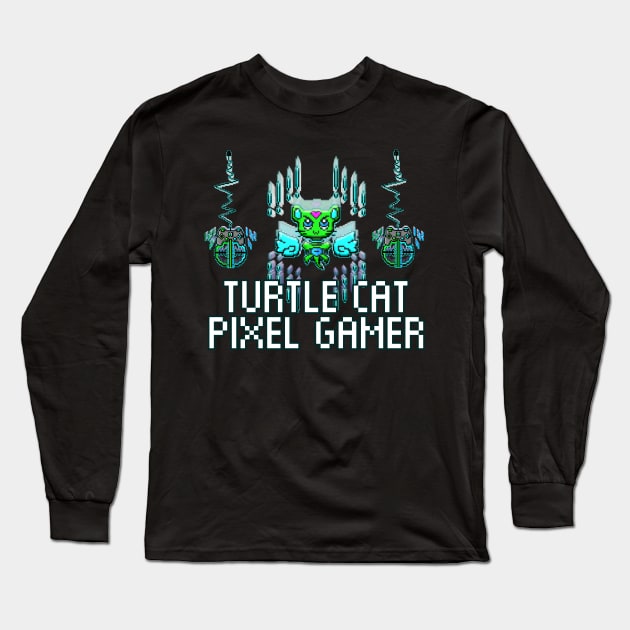 Turtle Lover Pixel Cat 8 Bit Gamer Long Sleeve T-Shirt by MaystarUniverse